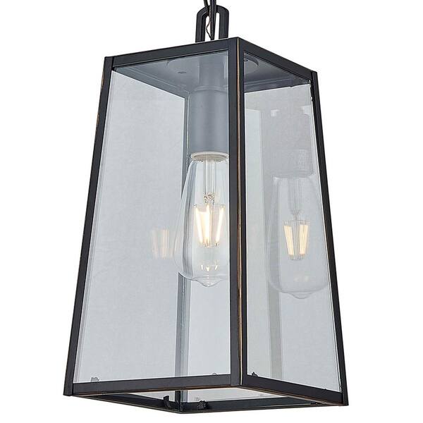 1-Light Imperial Black Outdoor Pendant Light with Clear Tempered Glass Shade