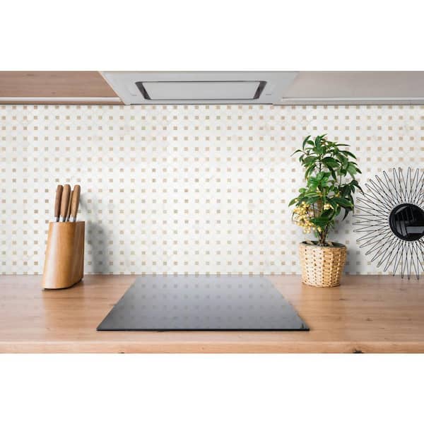 Bianco Dolomite Crema Dotty 12.4 in. x 12.4 in. x 10 mm Polished Marble Mosaic Tile (10.7 sq. ft. / case)