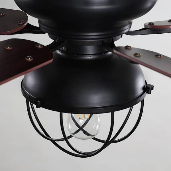 42 in. Industrial Flush Mount Black Ceiling Fan with Light Kit and Remote Control