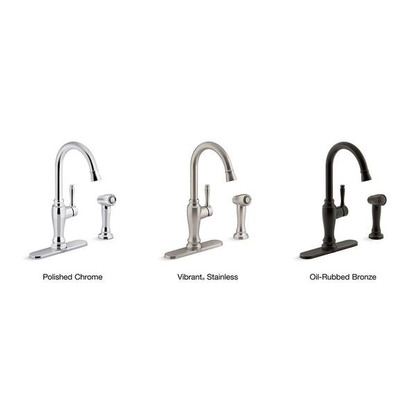 Arsdale Single-Handle Standard Kitchen Faucet with Swing Spout and Sidespray in Vibrant Stainless