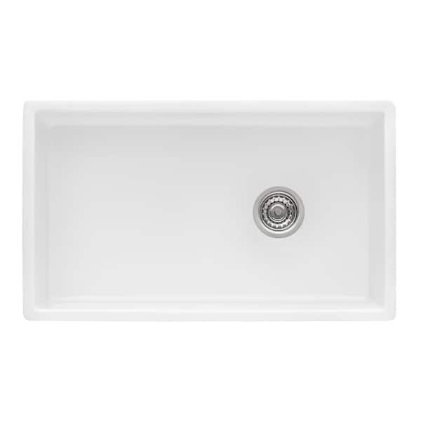 30 in. Single Bowl Farmhouse Fireclay Kitchen Sink with Right Offset Drain in White