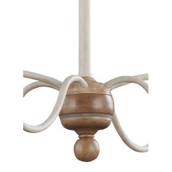 Hartsville 6-Light Chalk Washed White/Light Brown Beachwood Linear Country Coastal Farmhouse Candlestick Chandelier