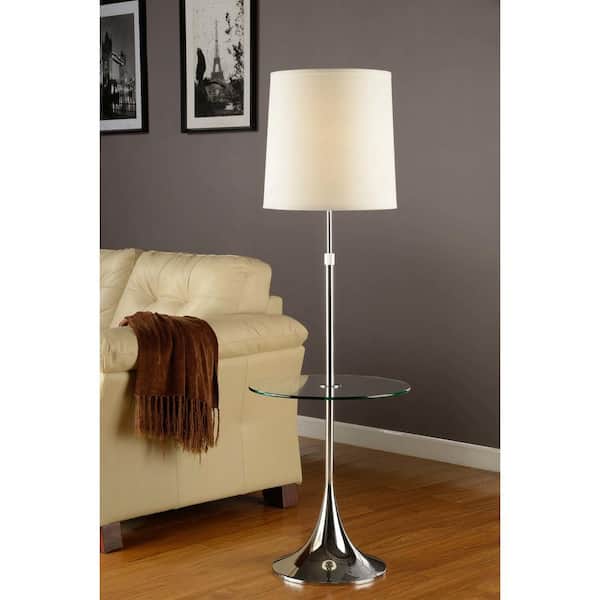 Enzo Modern Adjustable 52 in. to 65 in. Chrome Floor Lamp with Tempered Glass Table