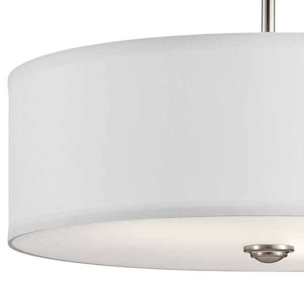 Shailene 18 in. 3-Light Brushed Nickel Round Hallway Transitional Semi-Flush Mount Ceiling Light with Microfiber Shade