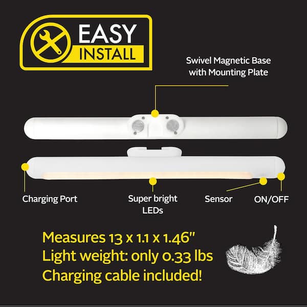 13 in. Rechargeable Wireless Integrated LED White Motion Activated Closet and Under Cabinet Light
