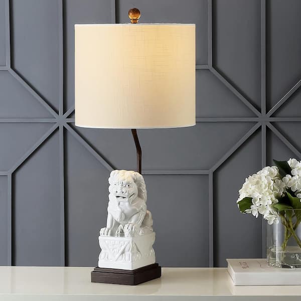 Guardian Lion 27.5 in. White Ceramic Classic Modern LED Table Lamp