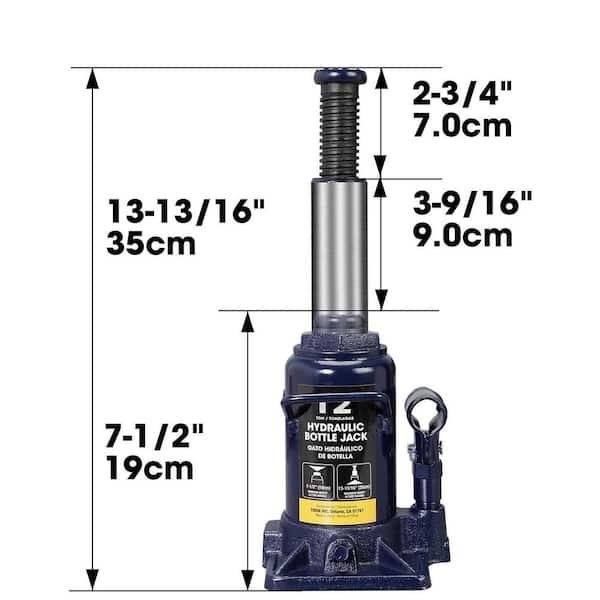 12-Ton Low Profile Hydraulic Welded Heavy Duty Bottle Jack, Blue