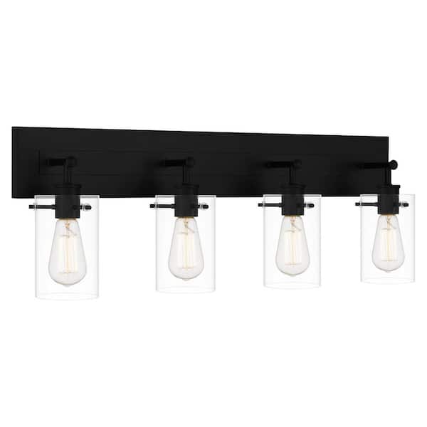 Regan 29.25 in. 4-Light Matte Black Bathroom Vanity Light with Clear Glass Shades