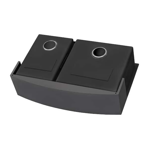 Gunmetal Black 16-Gauge Stainless Steel 33 in. 60/40 Double Bowl Farmhouse Apron Kitchen Sink