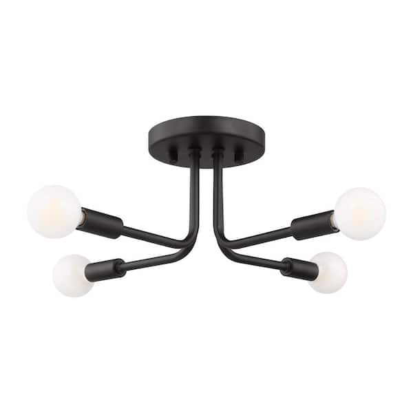 Van 17.75 in. 4-Light Midnight Black Contemporary Dimmable Indoor/Outdoor Semi-Flush Mount Ceiling Fixture