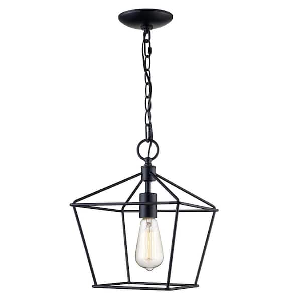 10 in. 1-Light Black Farmhouse Pendant Light Fixture with Caged Metal Shade