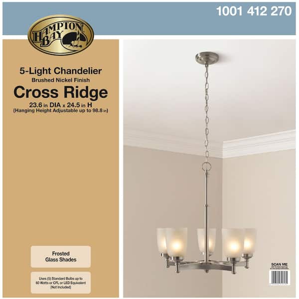 5-Light Brushed Nickel Chandelier with Frosted Glass Shades