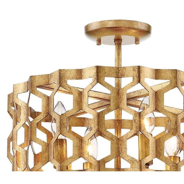 Coronade 16 in. 4-Light Pandora Gold Leaf Semi Flush Mount