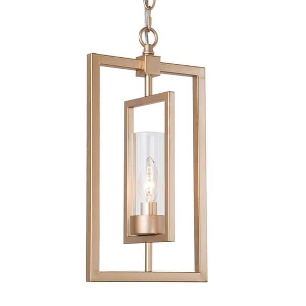 Modern Gold Kitchen Pendant Light, 1-Light Brass Dining Room Chandelier Pendant Light with Clear Glass Shade