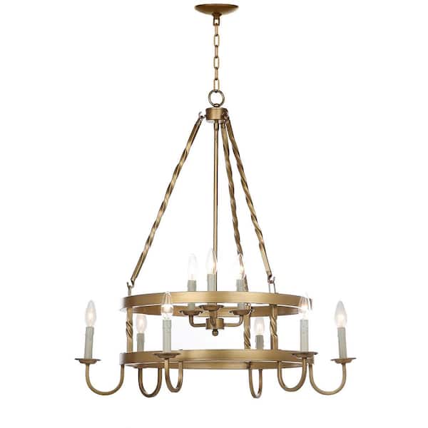 Crowley 9-Light Gold Wagon Wheel Candle-Style Chandelier Lighting