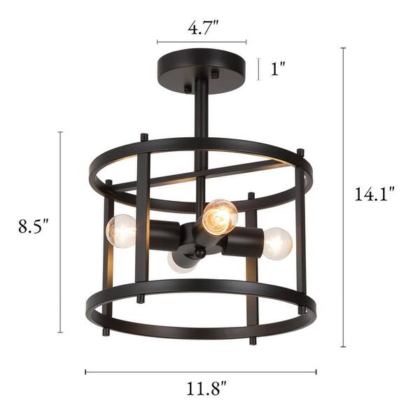 Black Semi Flush Mount Rustic 4-Light Drum Farmhouse Ceiling Lights Bronze Bedroom Ceiling Light Fixtures