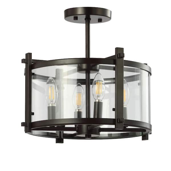 Hampdon 15 in. Oil Rubbed Bronze Iron/Glass Modern Drum LED Flush Mount