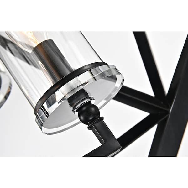 Renzo 4-Light Antique Black Geometric Iron Modern Farmhouse Cage Chandelier with Clear Glass Shades