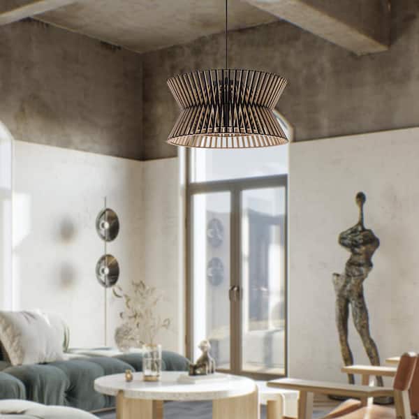 Highler 3-Light Black Wood Basket Chandelier