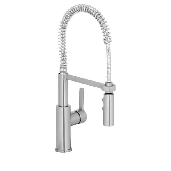 Statham Single-Handle Coil Spring Neck Kitchen Faucet with TurboSpray and FastMount in Stainless Steel