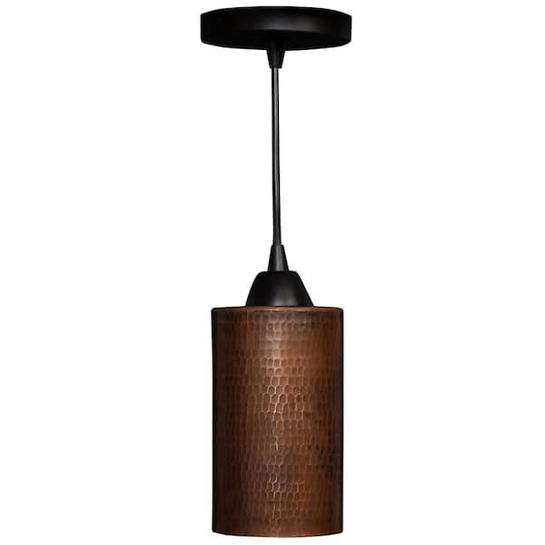 1-Light Hammered Copper Ceiling Mount Cylinder Pendant in Oil Rubbed Bronze