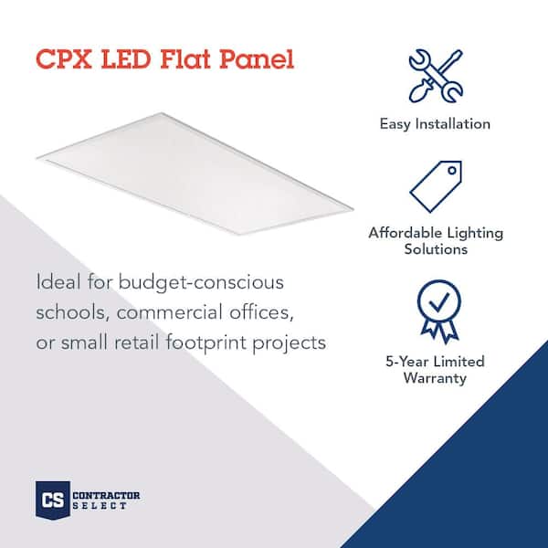 CPX 2 ft. x 4 ft. 128-Watt Equivalent Adjustable Lumens Integrated LED White Troffer Light with Switchable CCT with Whip