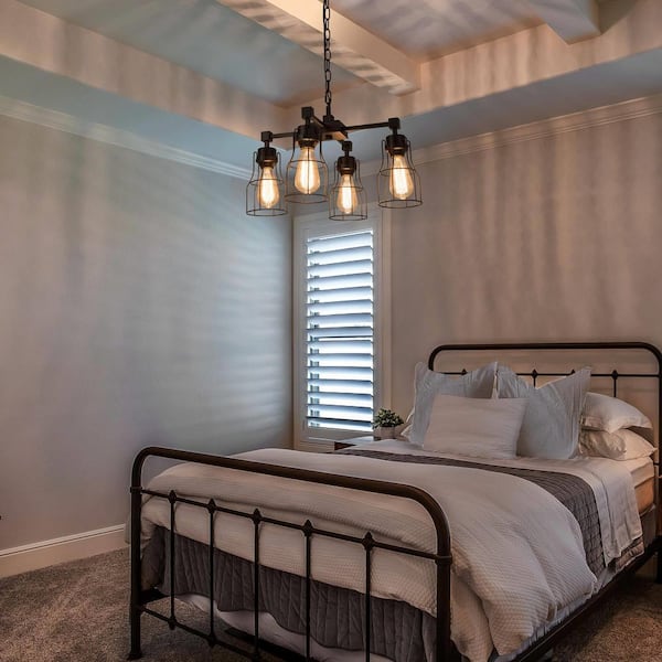 Black Chandelier 4-Light Matte Black Tiered Modern Chandelier Kitchen Island Pendant Light Industrial Chandelier