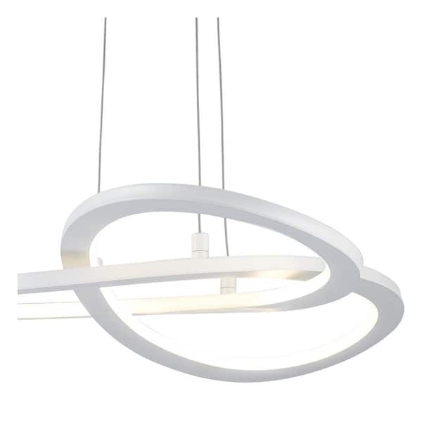 21 in. Integrated LED White Ringed Modern Pendant Light Fixture