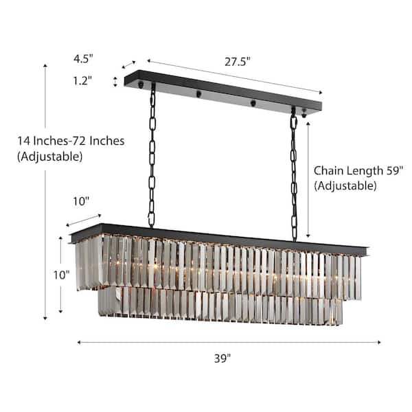 40 in. 7-Light Black Modern Matte Black Crystal Chandelier Linear Farmhouse Kitchen Island Dining Room Pendant Lighting