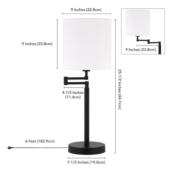 Moby 25-/12 in. Blackened Bronze Swing Arm Table Lamp with Drum Shade