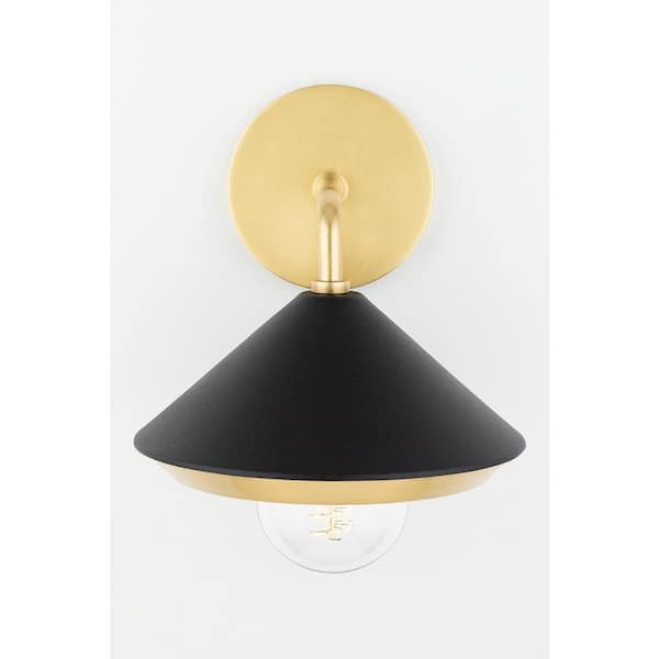 Marnie 1-Light Aged Brass Wall Sconce with Black Shade