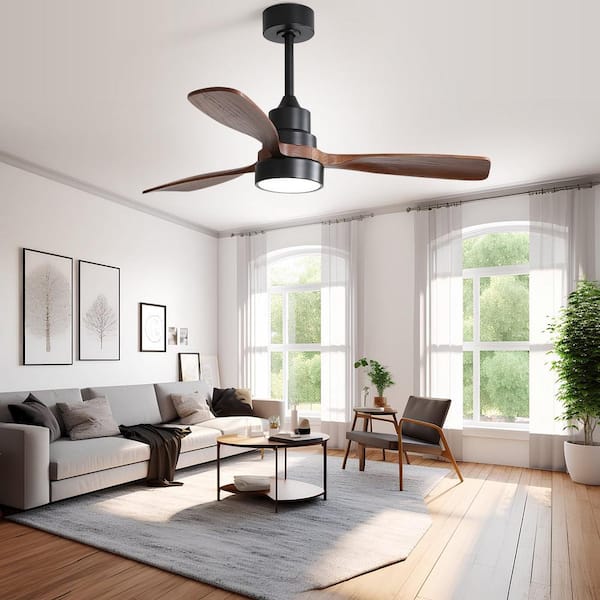 48 in. LED Indoor/Outdoor Wood Black Ceiling Fan with Light and Remote Control