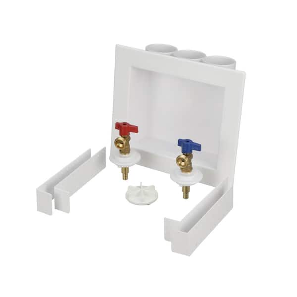 Quadtro 1/2 in. x 1/2 in. PEX Compatible Washing Machine Outlet Box with 1/4 Turn Valves