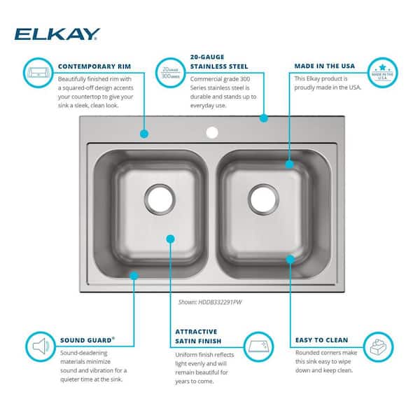 Parkway 20-Gauge Stainless Steel 33 in. Double Bowl Drop-In Kitchen Sink