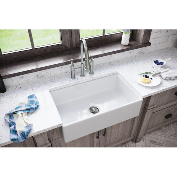 Burnham White Fireclay 30 in. Single Bowl Farmhouse Apron Kitchen Sink