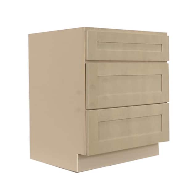 Lancaster Shaker Assembled 30x34.5x24 in. Base Cabinet with 3 Drawers in Stone Wash