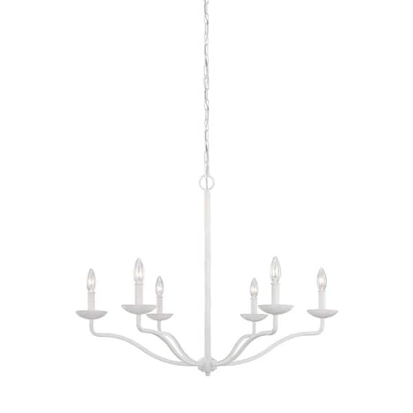 Annie 6-Light Plaster White Traditional Rustic Hanging Candlestick Chandelier