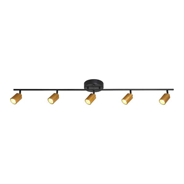 4 ft. 2450 Lumens Black and Brass Modern LED Track Light, 7-Watt 5-Bulb Fixed Rail with Rotating Heads, 3000K