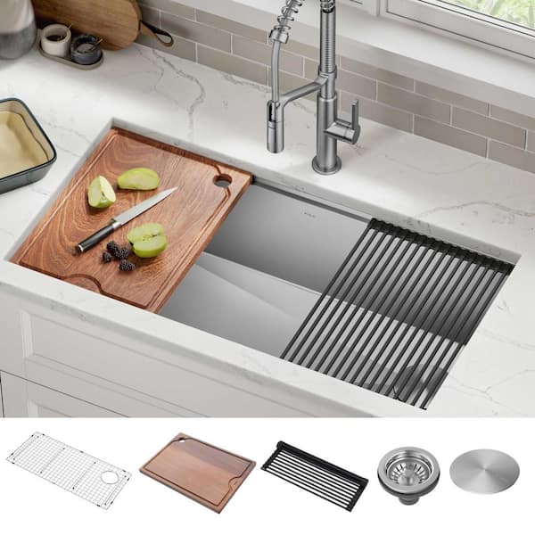 Kore 16 Gauge Stainless Steel 36 in. Single Bowl Undermount Workstation Kitchen Sink with Accessories