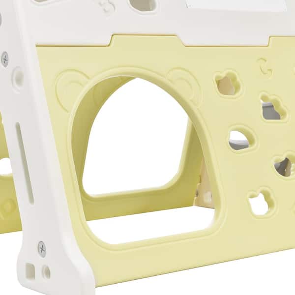 7-In-1 Light Green HDPE Playset with Tunnel, Climber, Whiteboard, Toy Building Block Baseplates, Basketball Hoop