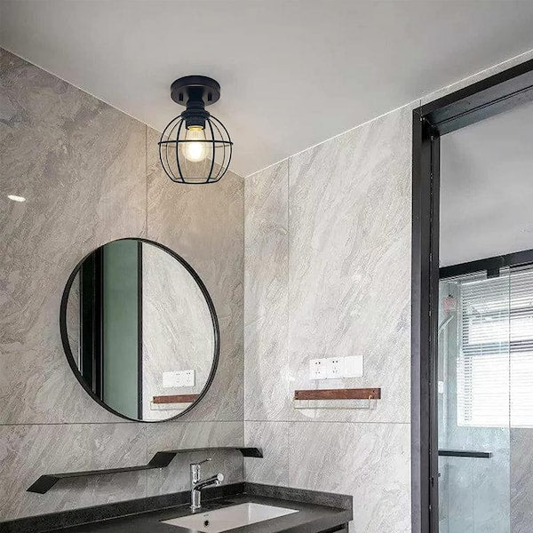 6.5 in. Oil Rubbed Bronze Semi Flush Mount with Metal Cage Ceiling Light Fixture 2 x A19 LED Bulb Included (2-Pack)