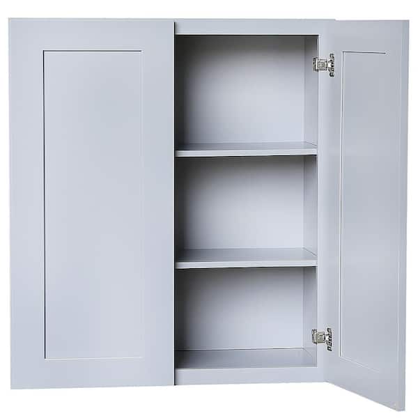 Ready to Assemble 33x42x12 in. Shaker Double Door Wall Cabinet 3 Shelves in Gray