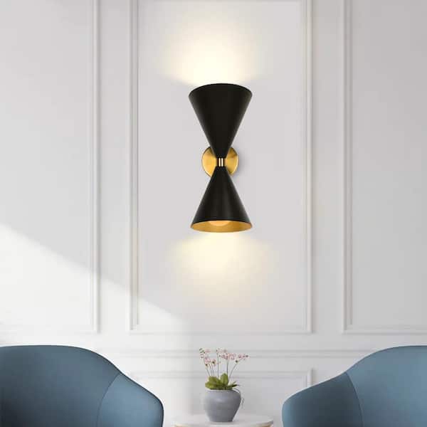 2-Light Black Wall Sconce with Light Direction of Up and Down