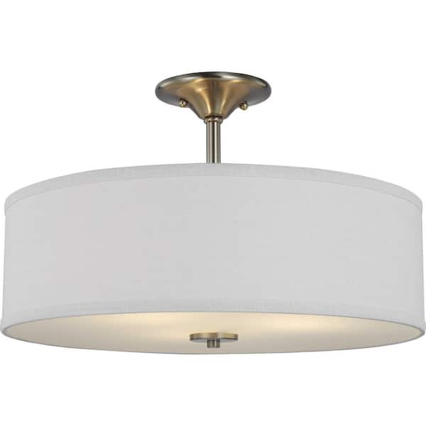 Inspire Collection 18 in. Brushed Nickel 3-Light Transitional Bedroom Ceiling Light Drum Semi-Flush Mount
