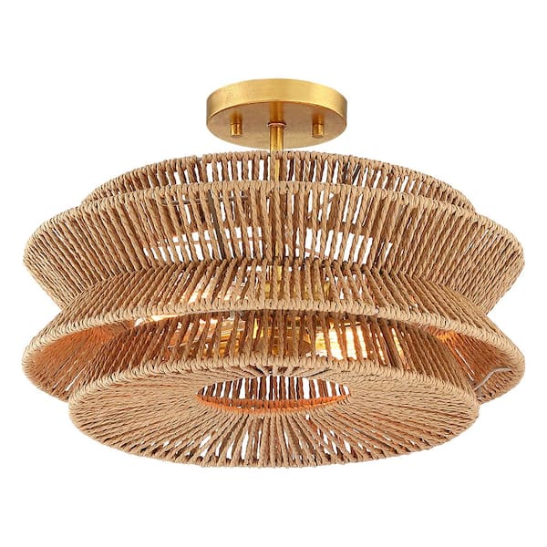 Silvia 16 in. 2-Light Bohemian Woven Rope Semi-Flush Mount Ceiling Light