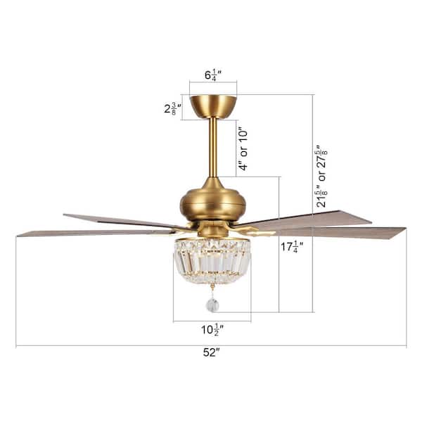 Shena 52 in. Downrod 5-Blade Gold Ceiling Fan with Remote Control and Light Kit