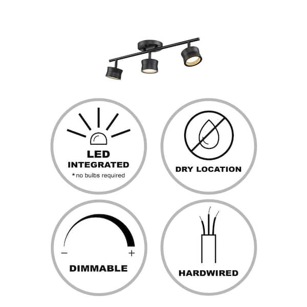 1.75 ft. 3-Light Black Integrated LED Track Lighting Kit with Round Back Adjustable Heads
