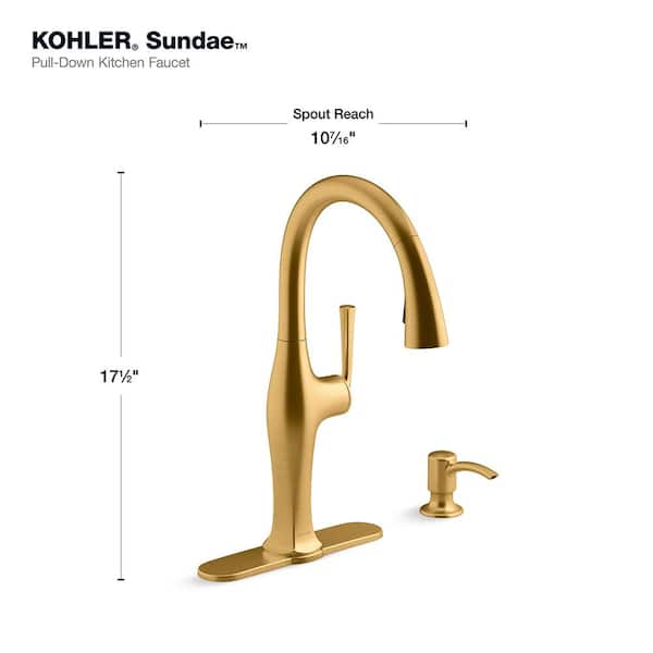 Sundae Single-Handle Pull Down Sprayer Kitchen Faucet in Vibrant Brushed Moderne Brass