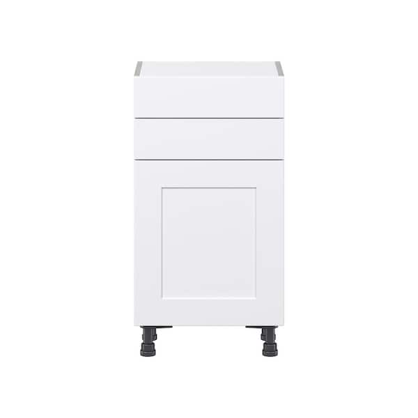 Wallace Painted Warm White Shaker Assembled Shallow Base Cabinet with Drawers (18 in. W x 34.5 in. H x 14 in. D)