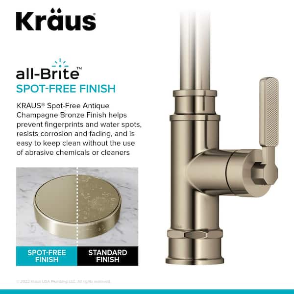 Allyn Transitional Industrial Pull-Down Single Handle Kitchen Faucet in Spot-Free Antique Champagne Bronze